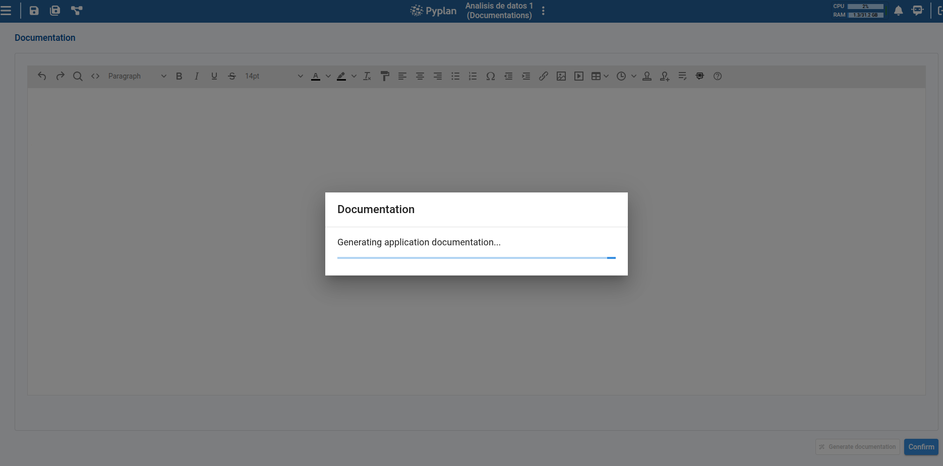 Generating application documentation dialog
