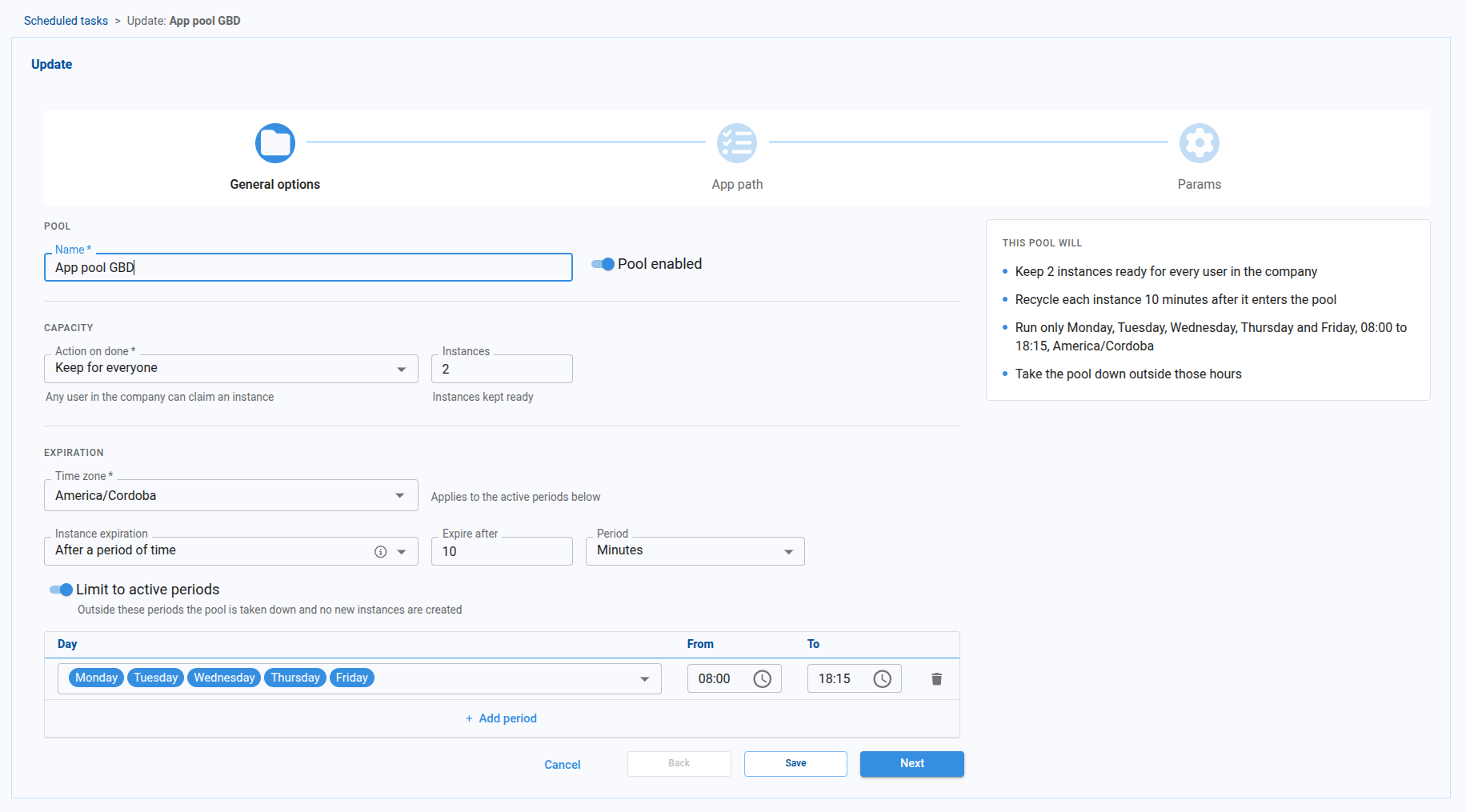 App Pool General Options