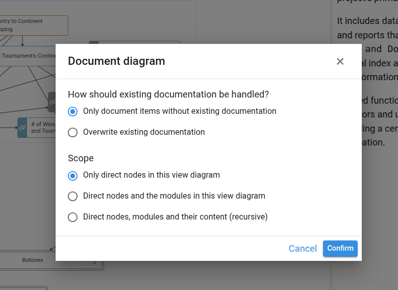Document diagram options dialog