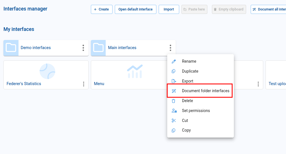 Document folder interfaces option