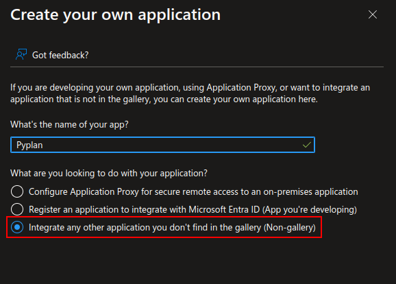 New app configuration