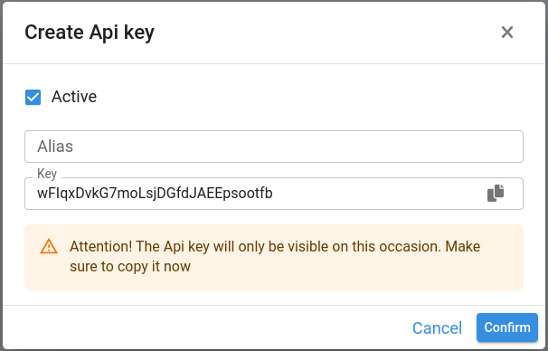 Create API Key Window