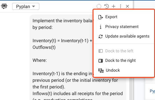 Header Options Menu