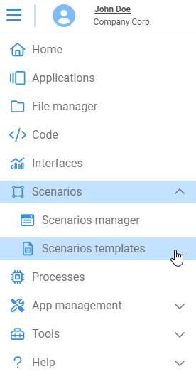 Scenario Template Menu