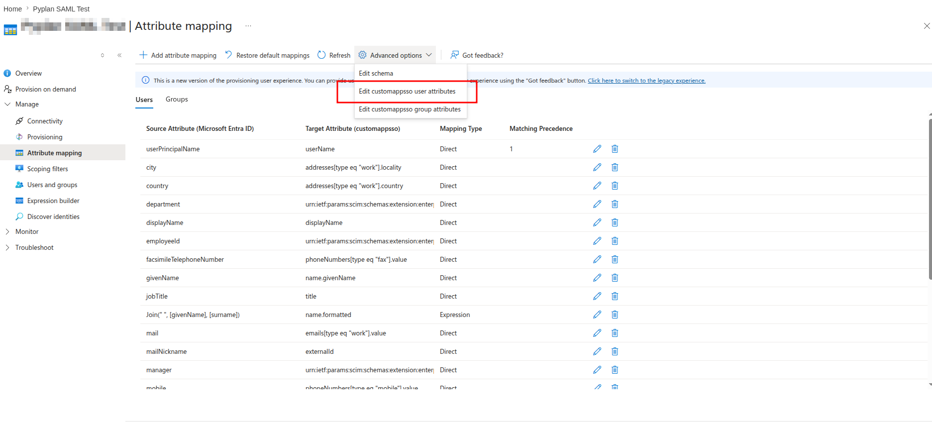 Map the Attribute mapping in Microsoft Entra ID