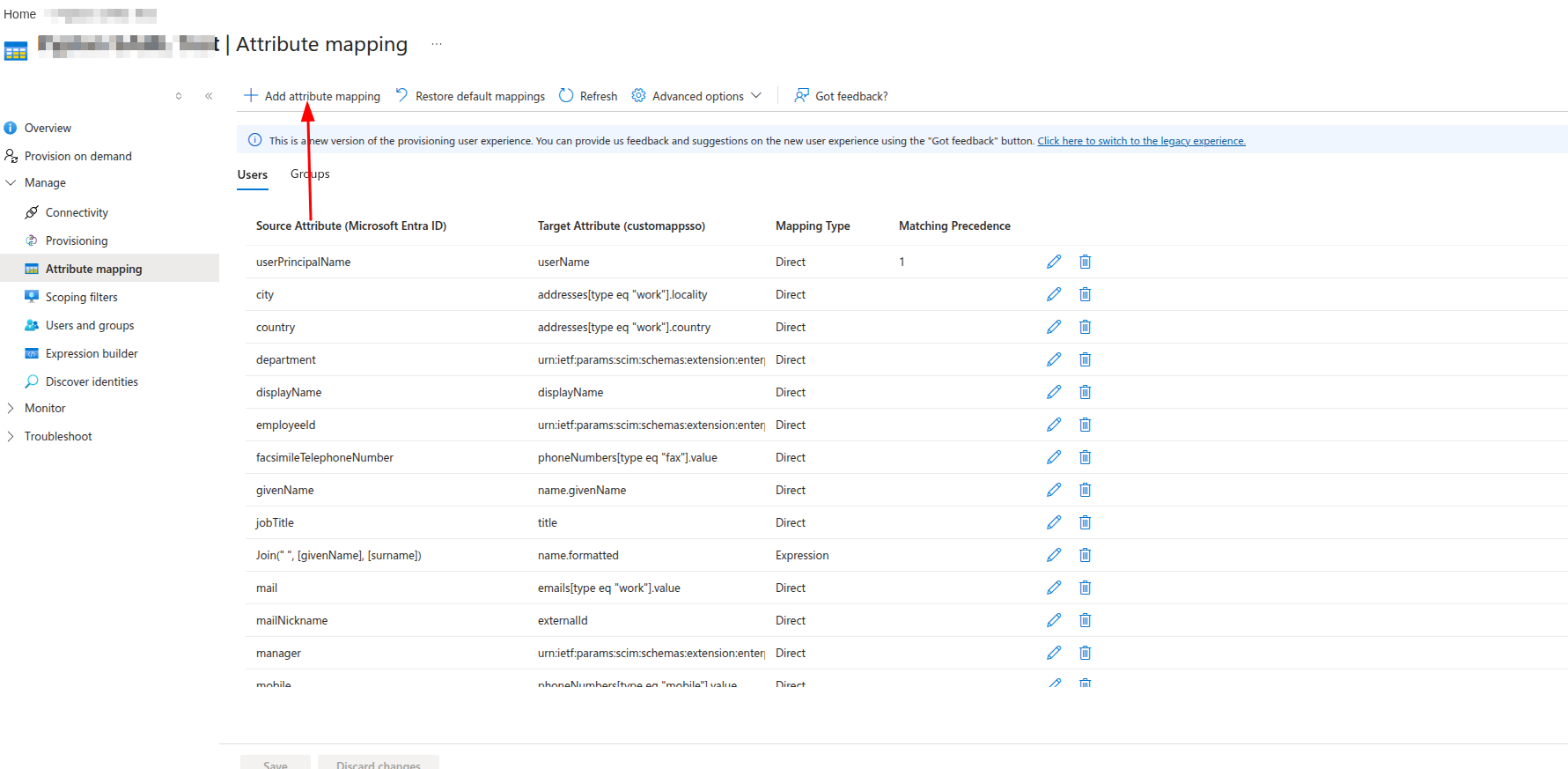 Map the Attribute mapping in Microsoft Entra ID