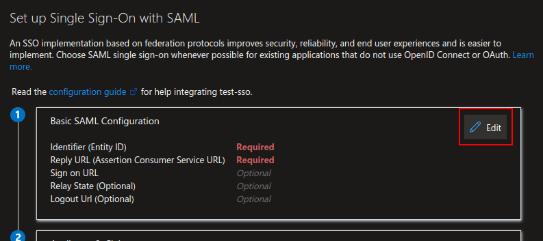 Select SAML configuration