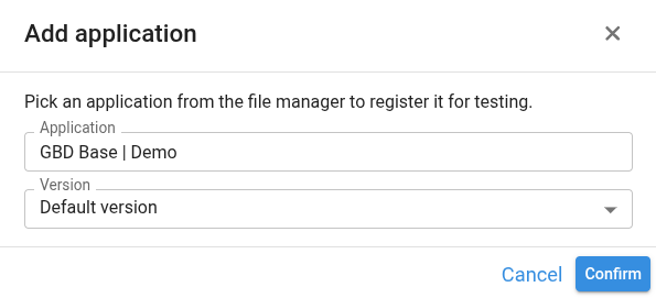 Add application dialog