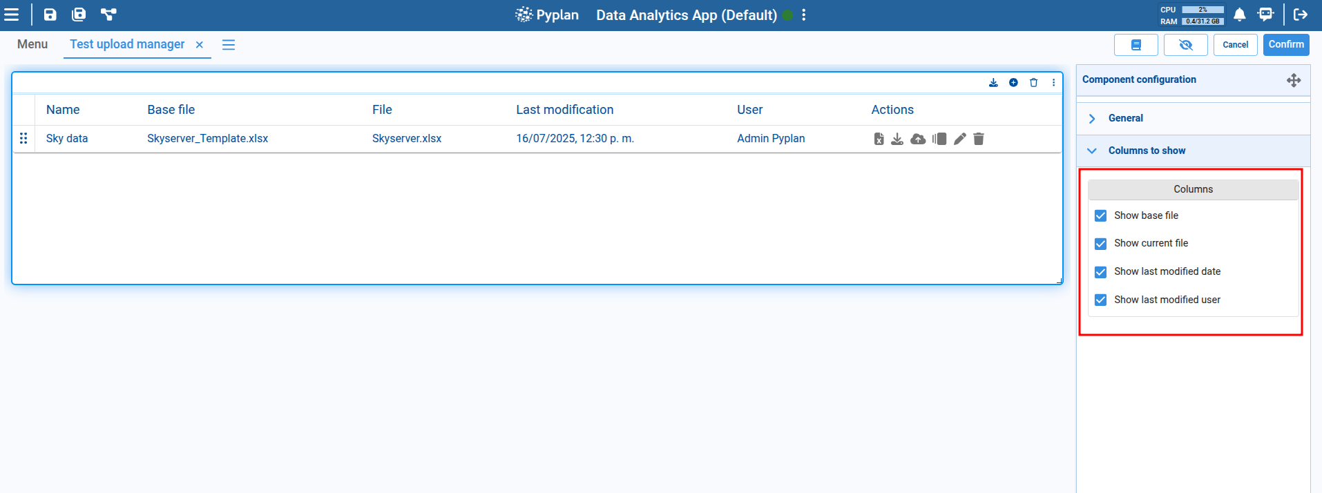 Upload Manager Columns