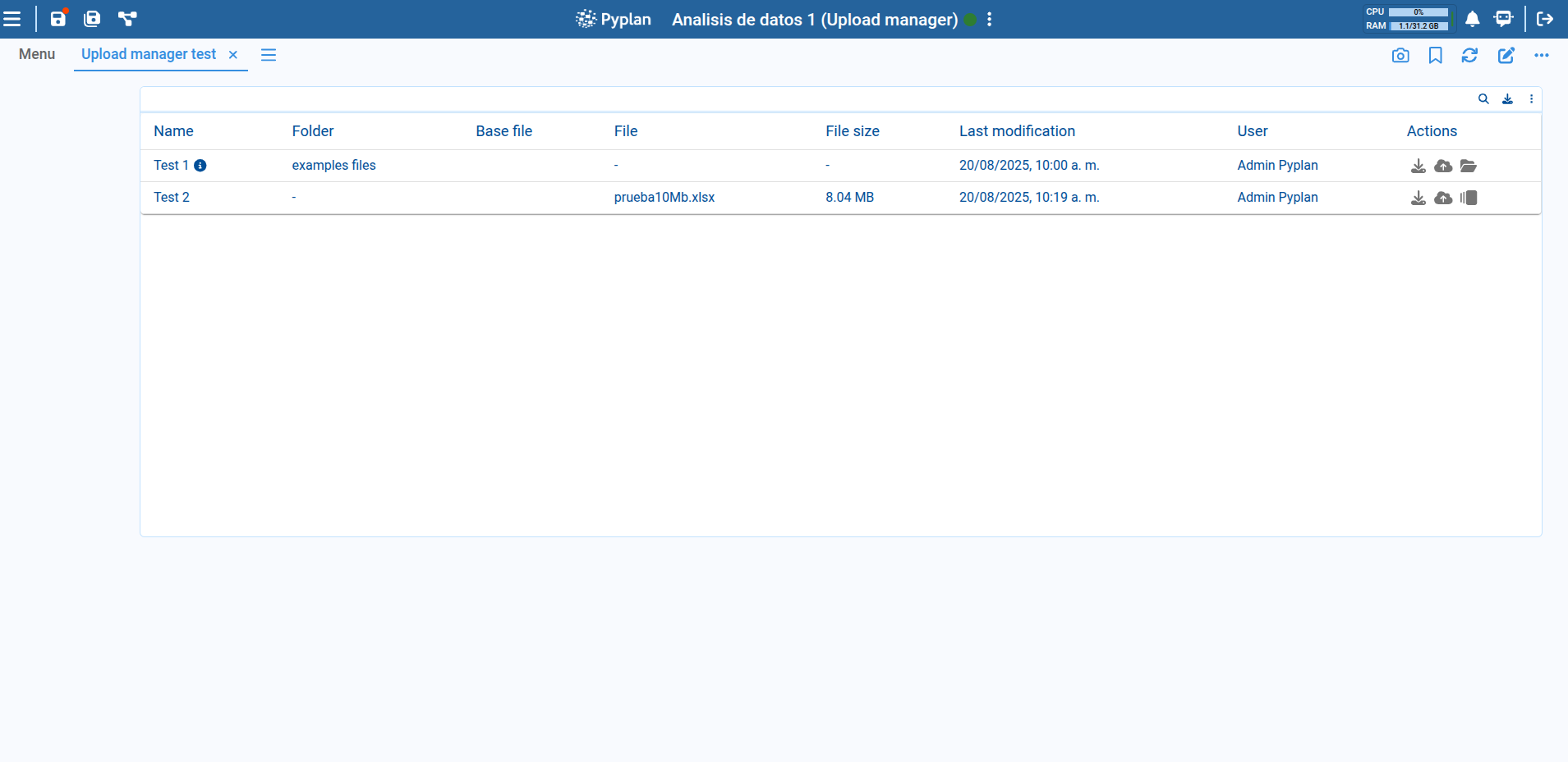 Upload Manager Table